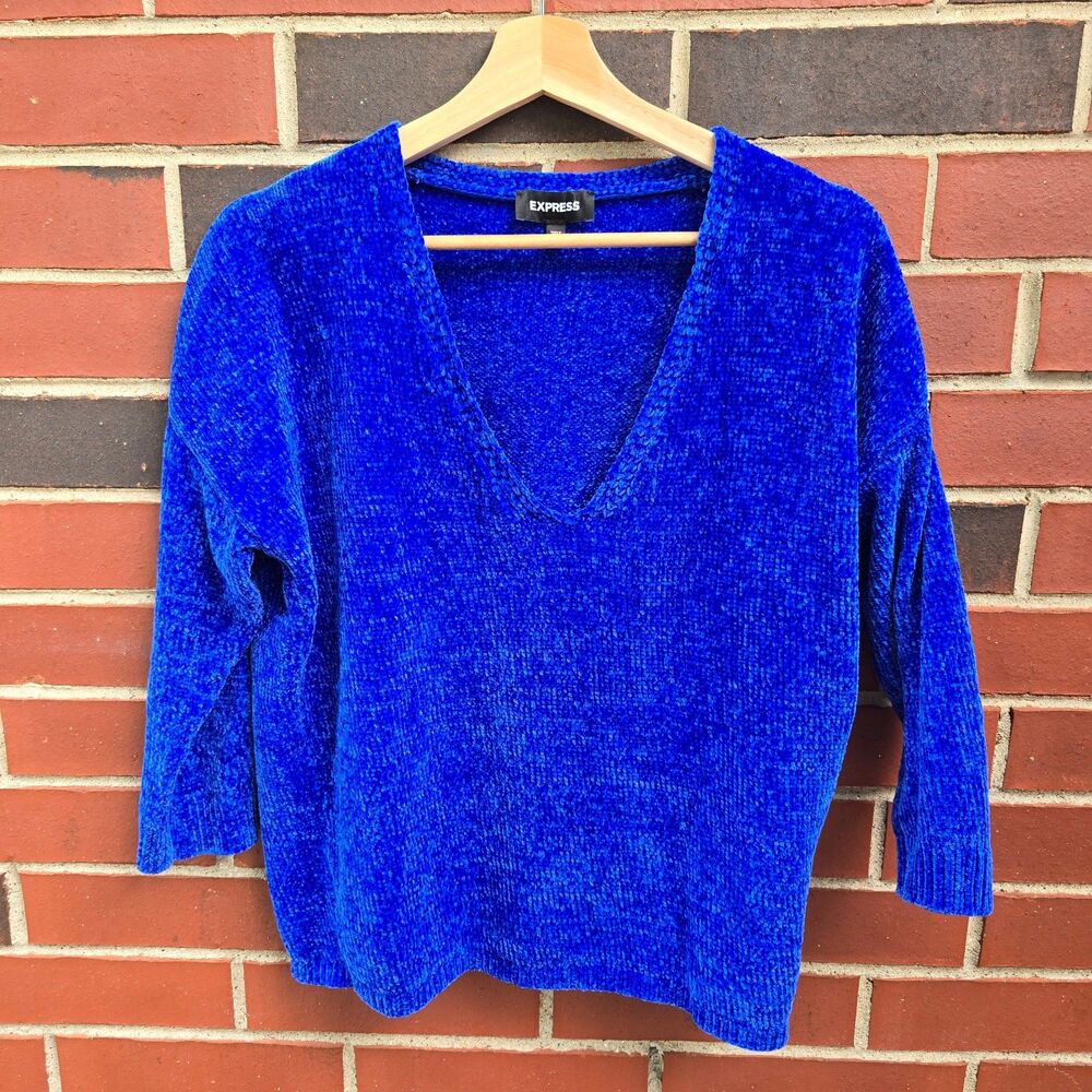 Express Women's Small Blue Chenille Plush Fuzzy Sweater